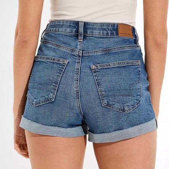 American Eagle AE Stretch Denim Mom Shorts Cut Off Cuff Medium Wash Women's 6 - Picture 3 of 15